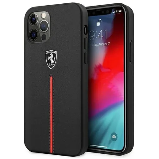 Ferrari FEOMSHCP12LBK iPhone 12 Pro Max fekete/fekete kemény tok Off Track Bőr Nylon Csíkos tok