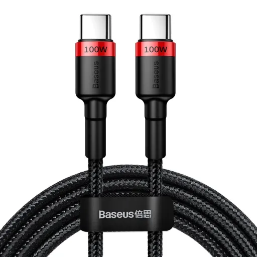 Baseus Cafule Nylon harisnyázott USB-Type C/USB-Type C kábel PD2.0 100W 20V 5A 2 m fekete/piros