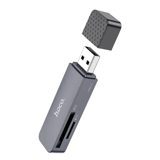 HOCO kártyaolvasó 2 az 1-ben USB A 2.0 HB45 fém szürke