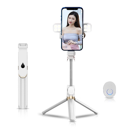 Selfie stick LED állvány + távirányító fehér SSTR-20