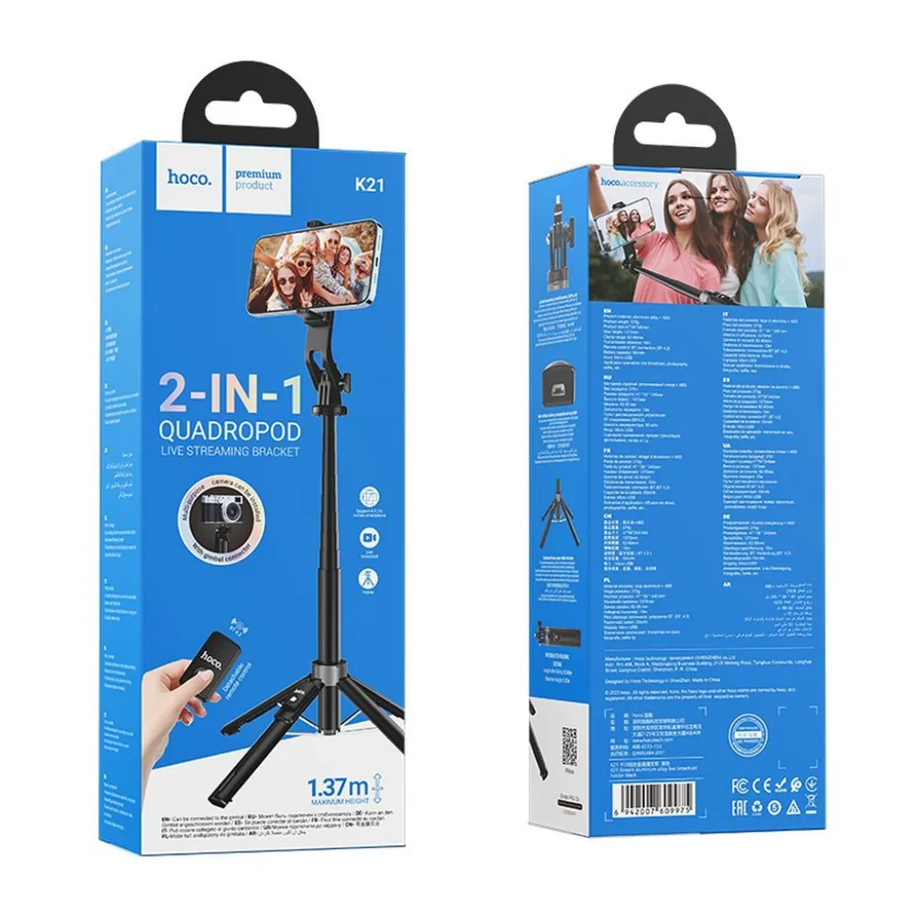 HOCO Bluetooth távvezérlős tripod szelfibot K21 fekete - 10