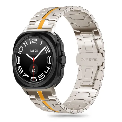 Tech-protect Rozsdamentes Vonal Samsung Galaxy Watch Ultra (47mm) Titán/narancssárga