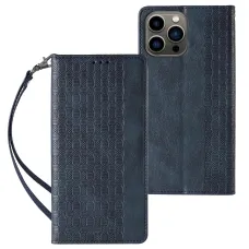 Magnet Strap tok iPhone 12/12 Pro Pouch Wallet + Mini Lanyard Medál Kék