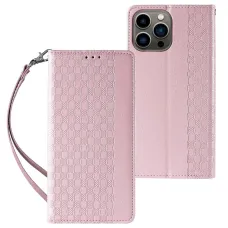 Magnet Strap Case iPhone 12 Pro tok pénztárca + mini pánt medál rózsaszín