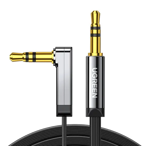 UGREEN AV119 Mini jack 3.5mm AUX könyök kábel, lapos, 1,5m (fekete)