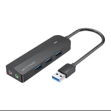 Hub USB 3.0 3 porttal és hangkártyával 2x TRS 3,5mm CHIBB 0,15m fekete