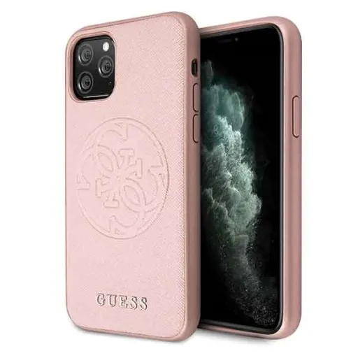 iPhone 11 Pro Guess Saffiano GUHCN58RSSASRG 4G Circle Logo tok rózsaszín