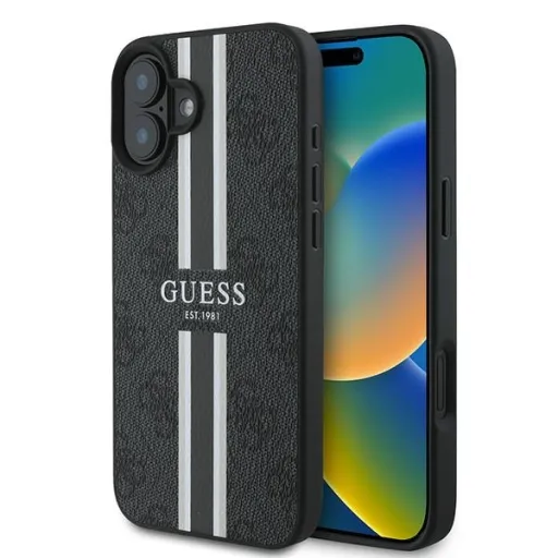 Original Guess védőtok hardcase 4G Printed Stripes MagSafe GUHMP16MP4RPSK iPhone 16 Plus fekete tok