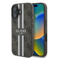 Original Guess 4G Nyomott Csíkos MagSafe GUHMP16MP4RPSW iPhone 16 Plus tok barna