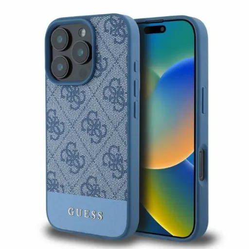 Eredeti GUESS 4G alsó csíkos keménytok GUHCP16LG4GLBL iPhone 16 Pro-hoz kék